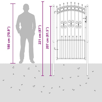 Fence Gate with Spear Top with Lock Grey 103 x 175 cm Steel