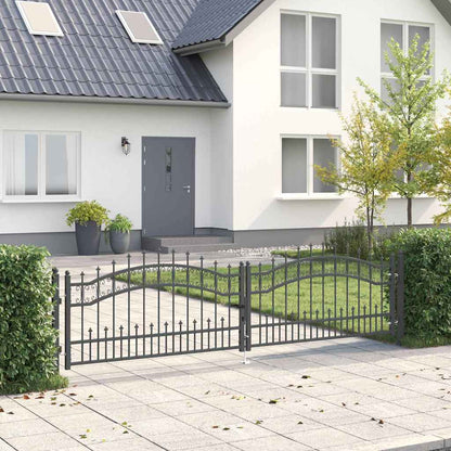 Fence Gate with Spear Top with Lock Grey 305 x 75 cm Steel