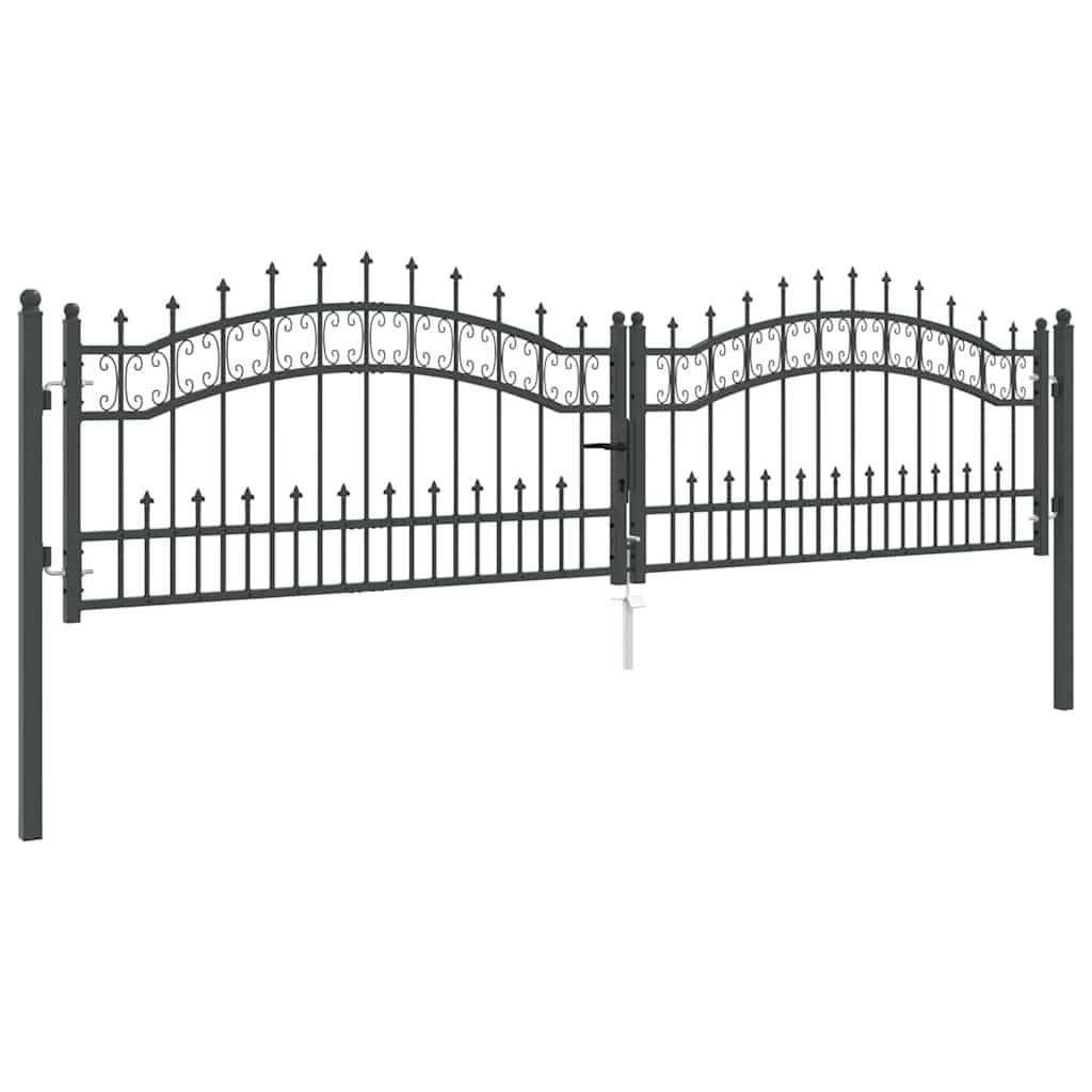 Fence Gate with Spear Top with Lock Grey 305 x 75 cm Steel
