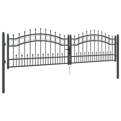 Fence Gate with Spear Top with Lock Grey 305 x 75 cm Steel