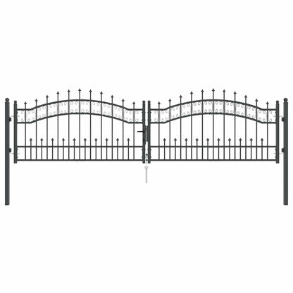 Fence Gate with Spear Top with Lock Grey 305 x 75 cm Steel
