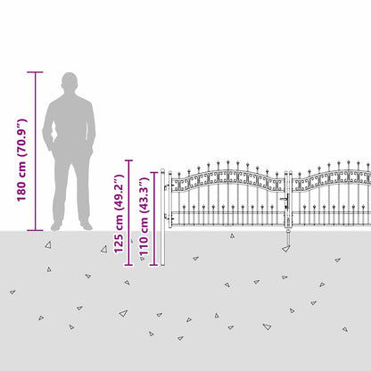 Fence Gate with Spear Top with Lock Grey 305 x 75 cm Steel
