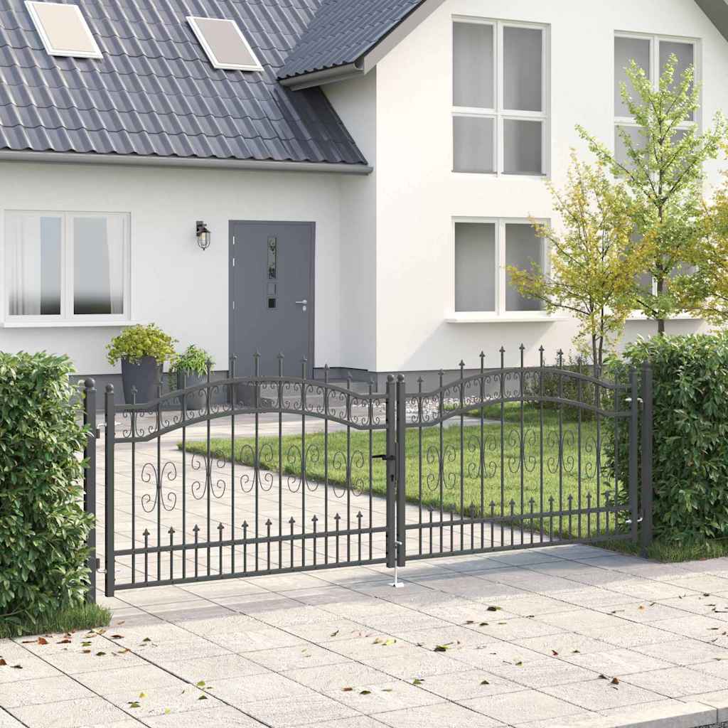 Fence Gate with Spear Top with Lock Grey 305 x 100 cm Steel