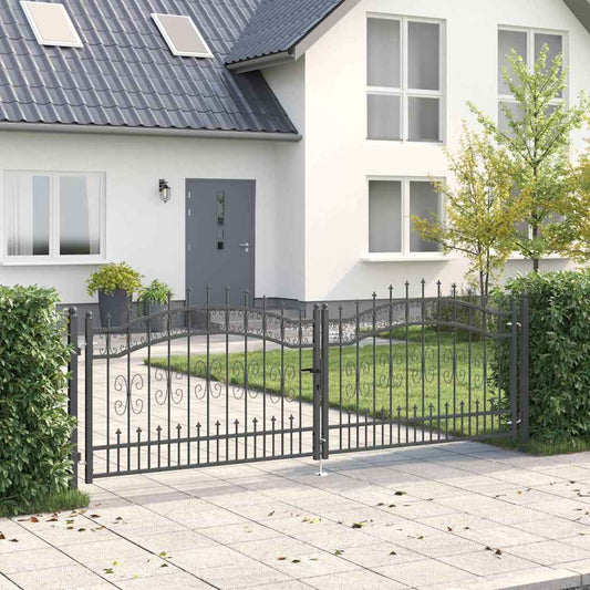 Fence Gate with Spear Top with Lock Grey 305 x 100 cm Steel