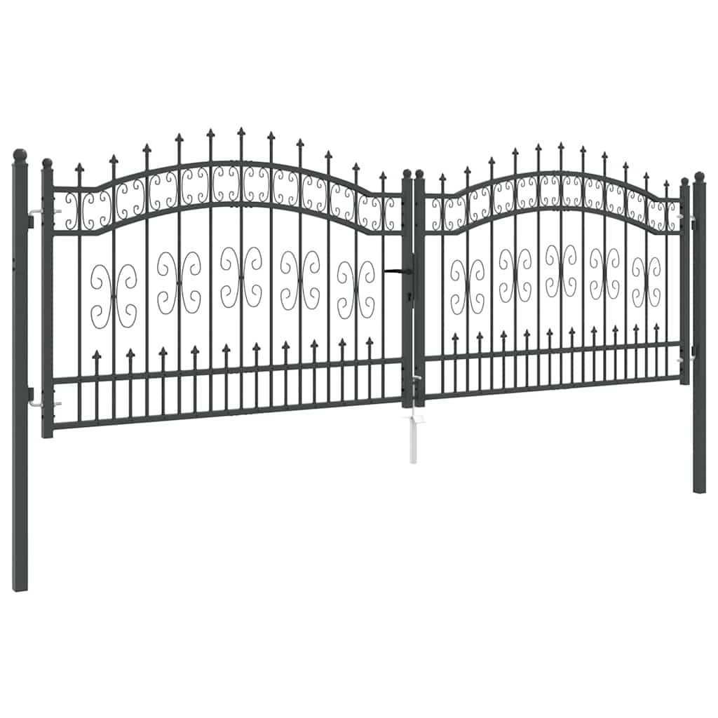 Fence Gate with Spear Top with Lock Grey 305 x 100 cm Steel