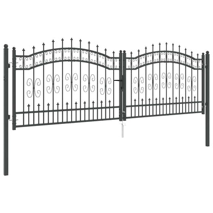 Fence Gate with Spear Top with Lock Grey 305 x 100 cm Steel