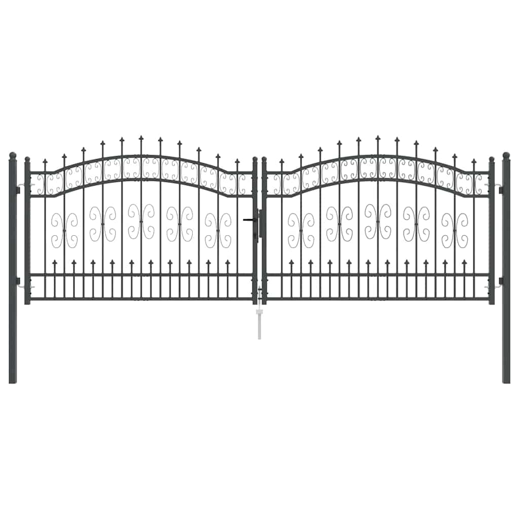 Fence Gate with Spear Top with Lock Grey 305 x 100 cm Steel