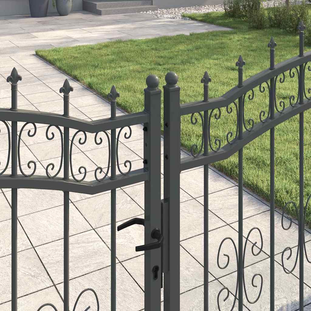 Fence Gate with Spear Top with Lock Grey 305 x 125 cm Steel