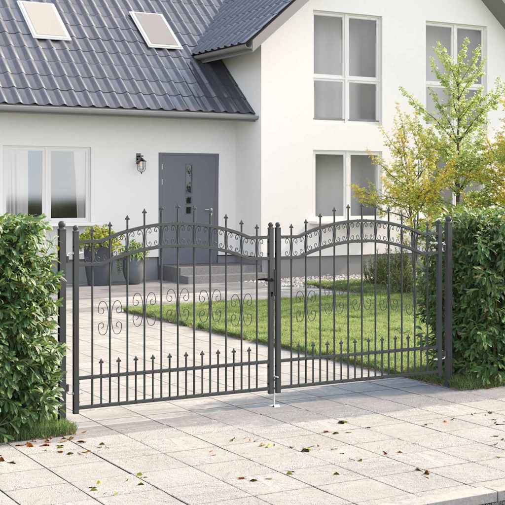 Fence Gate with Spear Top with Lock Grey 305 x 125 cm Steel