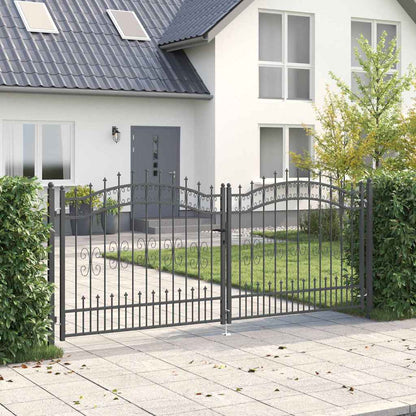 Fence Gate with Spear Top with Lock Grey 305 x 125 cm Steel