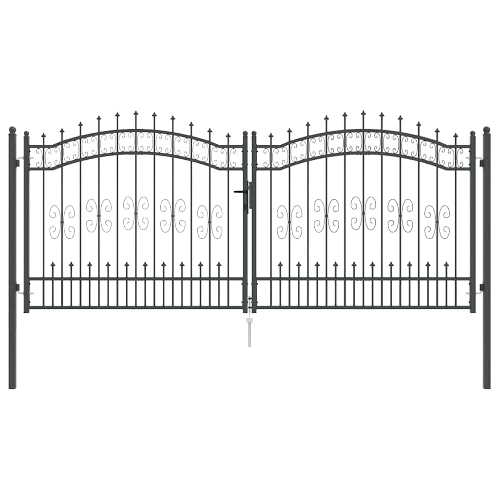 Fence Gate with Spear Top with Lock Grey 305 x 125 cm Steel