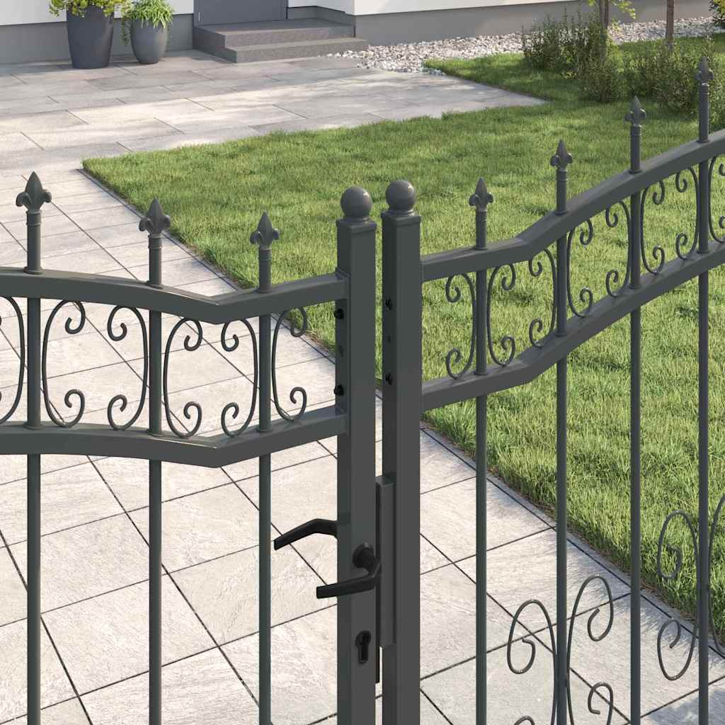 Fence Gate with Spear Top with Lock Grey 305 x 150 cm Steel