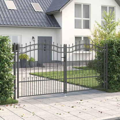 Fence Gate with Spear Top with Lock Grey 305 x 150 cm Steel