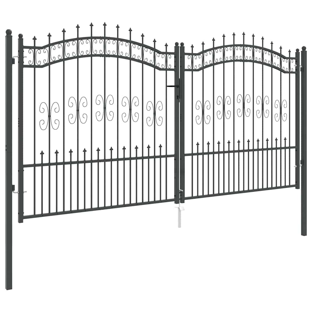 Fence Gate with Spear Top with Lock Grey 305 x 150 cm Steel