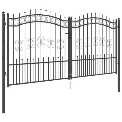 Fence Gate with Spear Top with Lock Grey 305 x 150 cm Steel