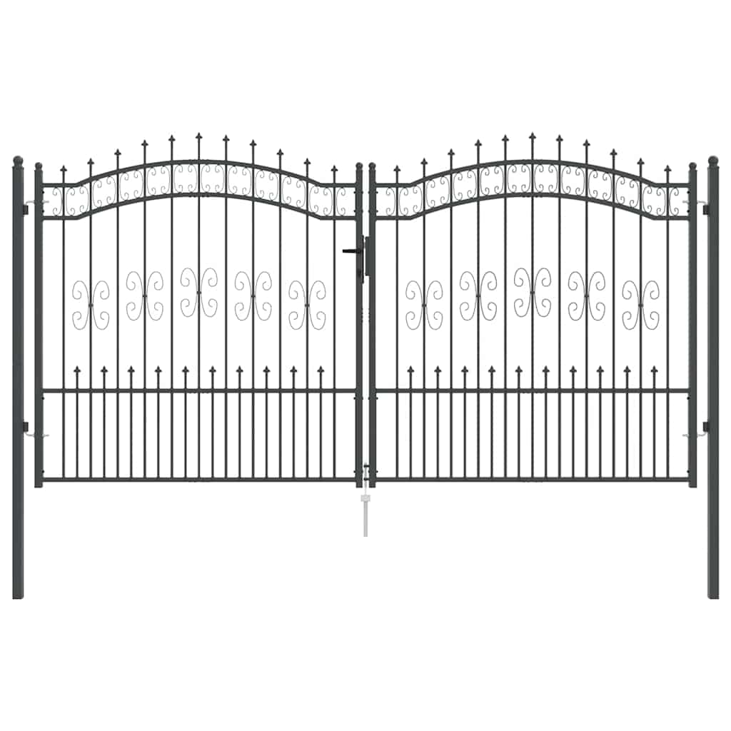 Fence Gate with Spear Top with Lock Grey 305 x 150 cm Steel