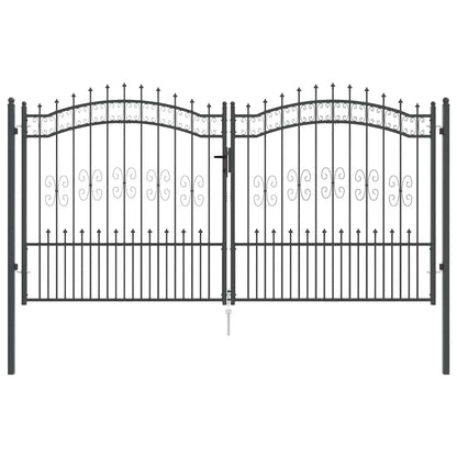 Fence Gate with Spear Top with Lock Grey 305 x 150 cm Steel