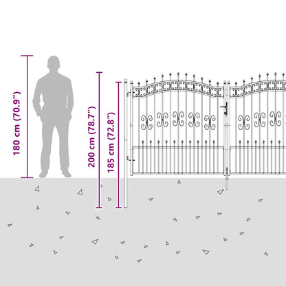 Fence Gate with Spear Top with Lock Grey 305 x 150 cm Steel