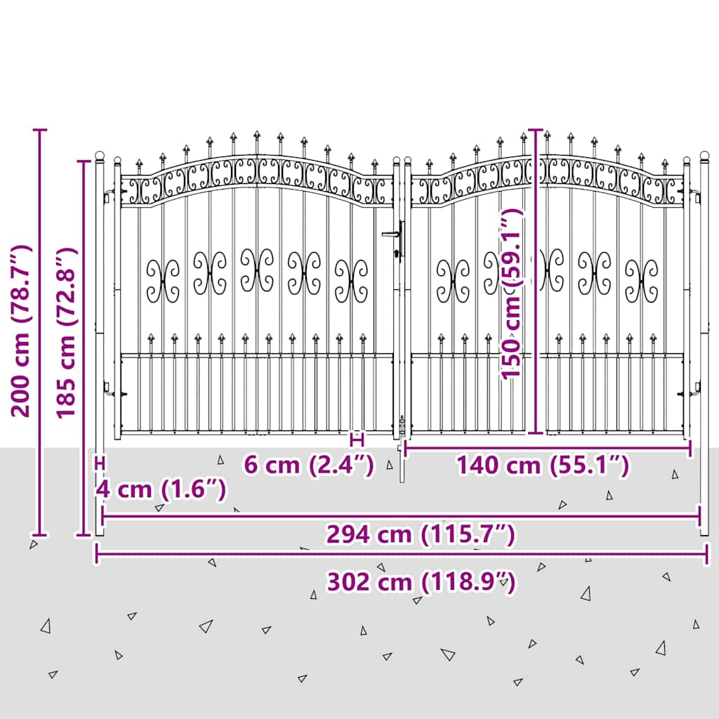 Fence Gate with Spear Top with Lock Grey 305 x 150 cm Steel