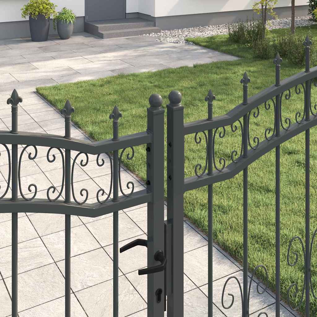 Fence Gate with Spear Top with Lock Grey 305 x 175 cm Steel
