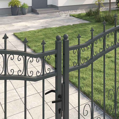 Fence Gate with Spear Top with Lock Grey 305 x 175 cm Steel