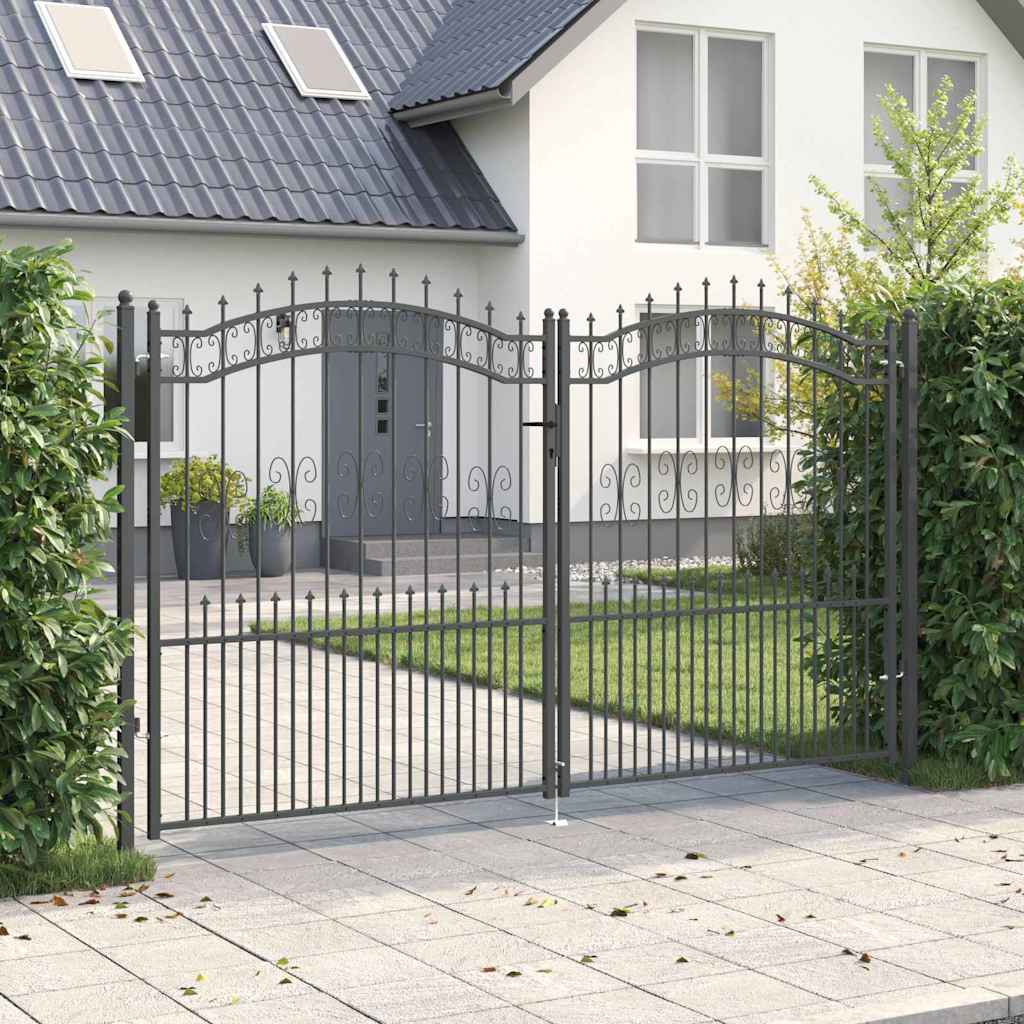 Fence Gate with Spear Top with Lock Grey 305 x 175 cm Steel