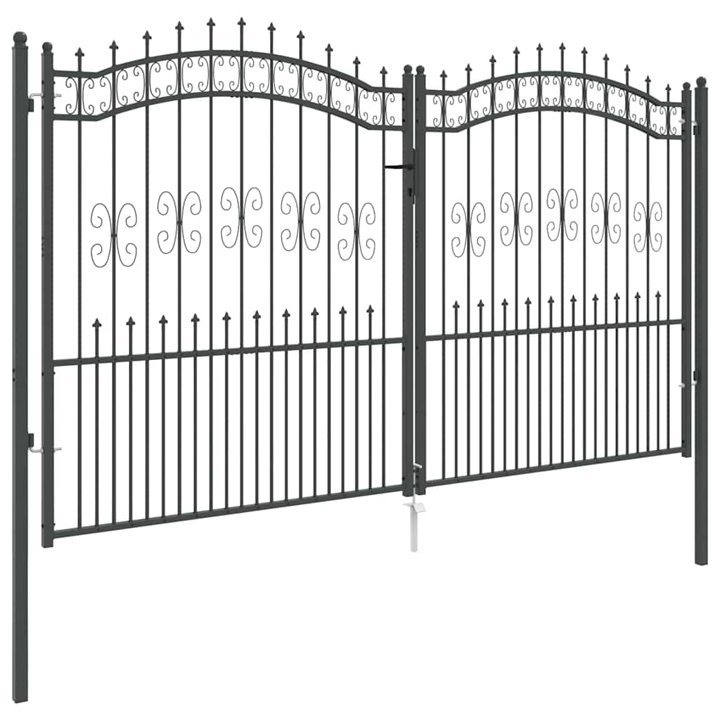 Fence Gate with Spear Top with Lock Grey 305 x 175 cm Steel
