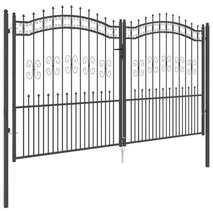 Fence Gate with Spear Top with Lock Grey 305 x 175 cm Steel