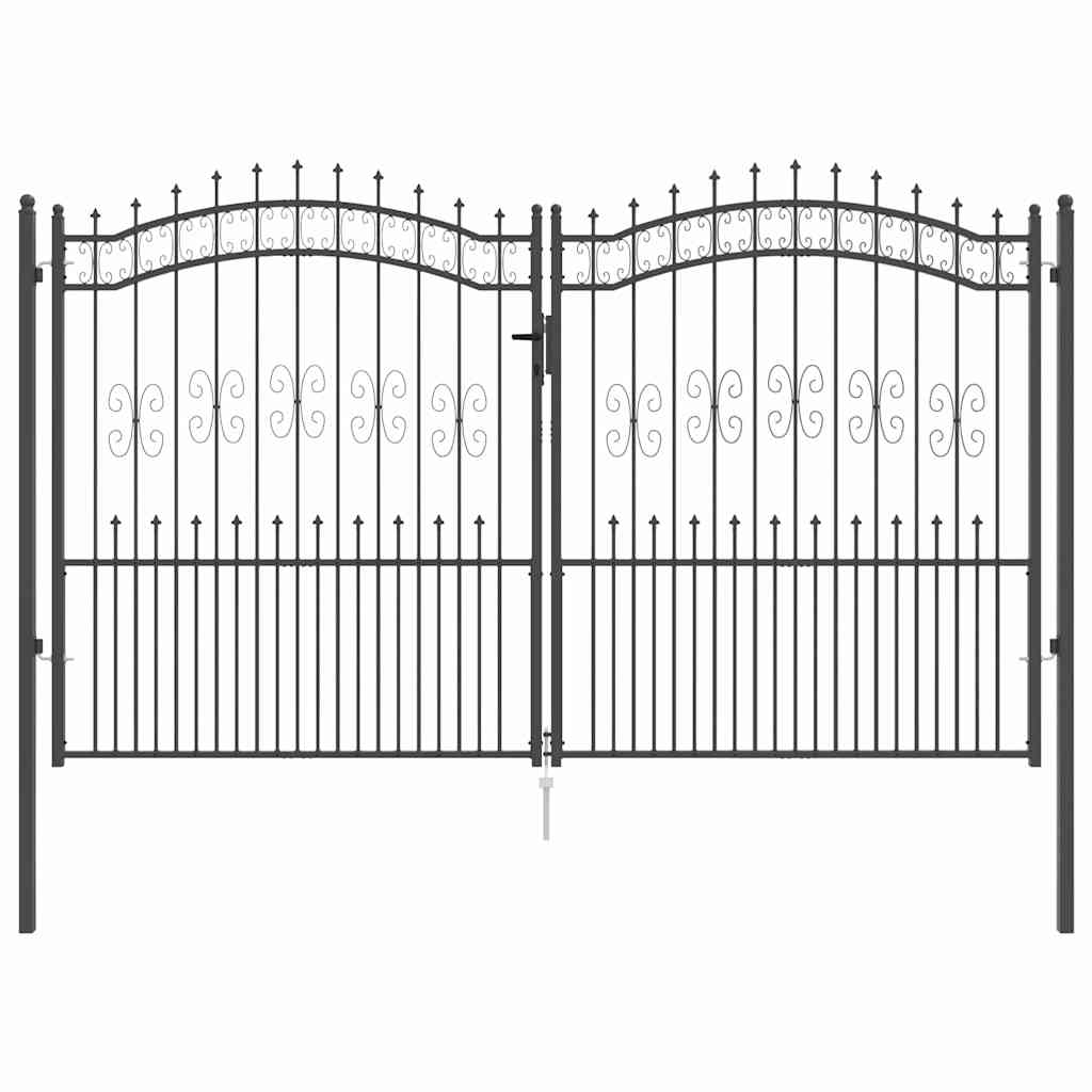 Fence Gate with Spear Top with Lock Grey 305 x 175 cm Steel
