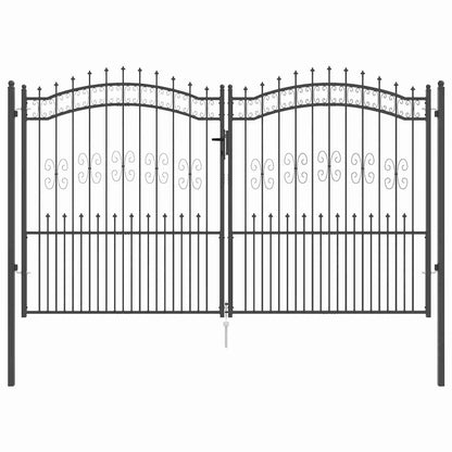 Fence Gate with Spear Top with Lock Grey 305 x 175 cm Steel