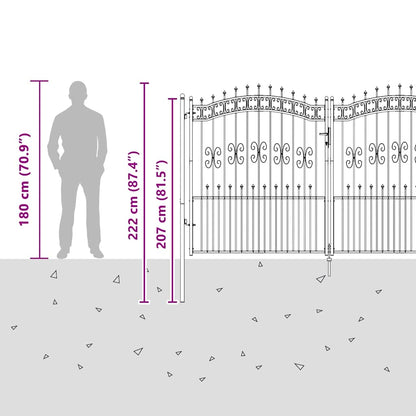 Fence Gate with Spear Top with Lock Grey 305 x 175 cm Steel
