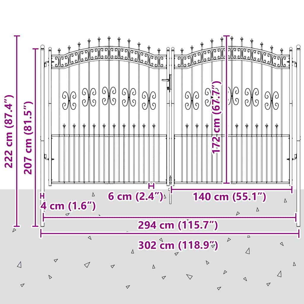 Fence Gate with Spear Top with Lock Grey 305 x 175 cm Steel