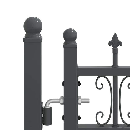 Fence Gate with Spear Top with Lock Grey 404 x 75 cm Steel