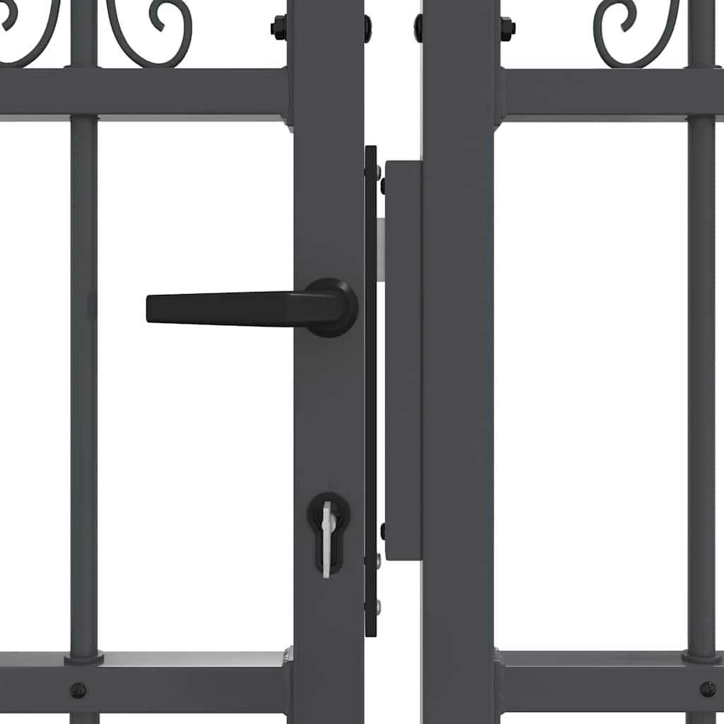 Fence Gate with Spear Top with Lock Grey 404 x 75 cm Steel