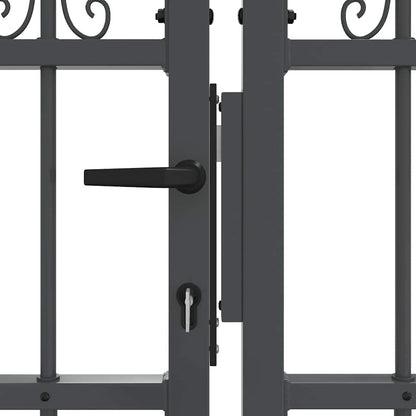 Fence Gate with Spear Top with Lock Grey 404 x 75 cm Steel