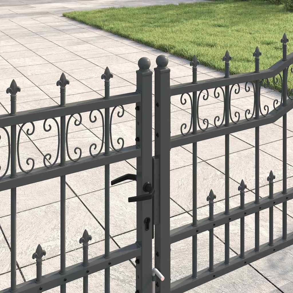 Fence Gate with Spear Top with Lock Grey 404 x 75 cm Steel
