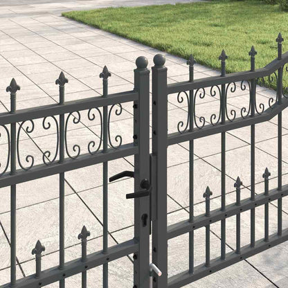 Fence Gate with Spear Top with Lock Grey 404 x 75 cm Steel