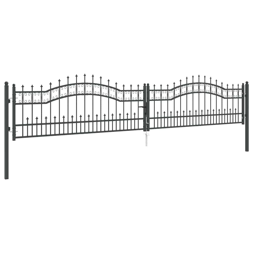 Fence Gate with Spear Top with Lock Grey 404 x 75 cm Steel