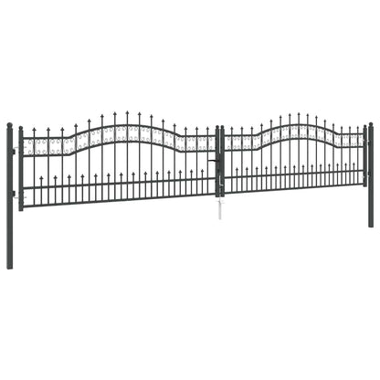 Fence Gate with Spear Top with Lock Grey 404 x 75 cm Steel