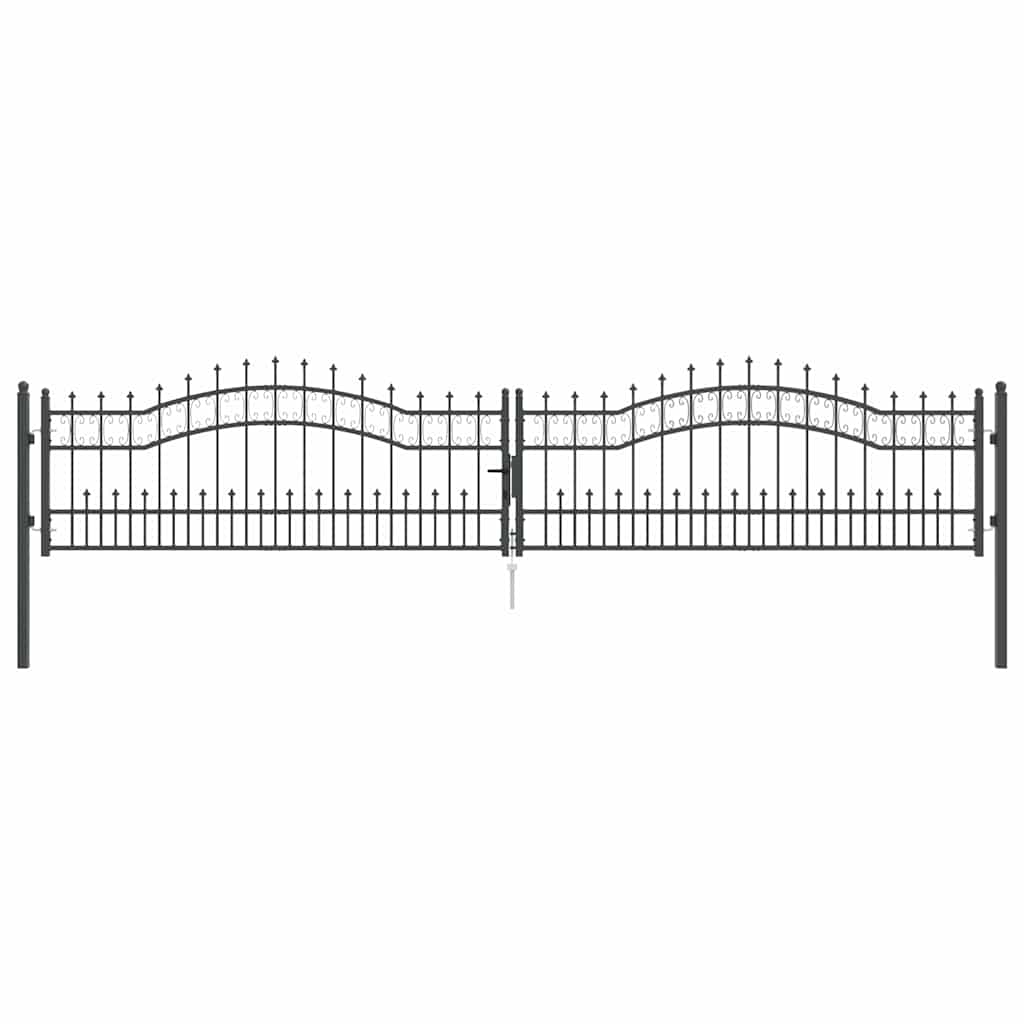 Fence Gate with Spear Top with Lock Grey 404 x 75 cm Steel