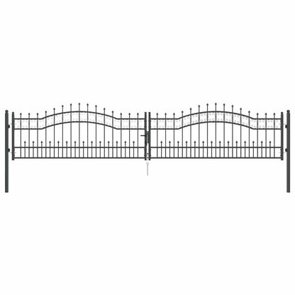 Fence Gate with Spear Top with Lock Grey 404 x 75 cm Steel