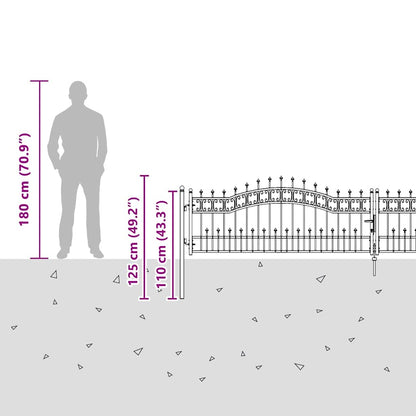 Fence Gate with Spear Top with Lock Grey 404 x 75 cm Steel
