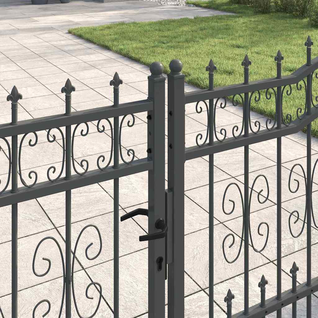 Fence Gate with Spear Top with Lock Grey 404 x 100 cm Steel