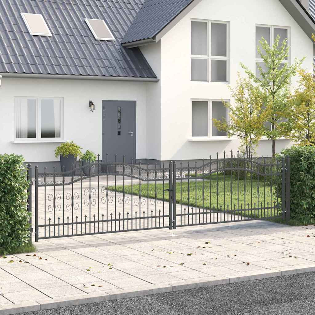 Fence Gate with Spear Top with Lock Grey 404 x 100 cm Steel