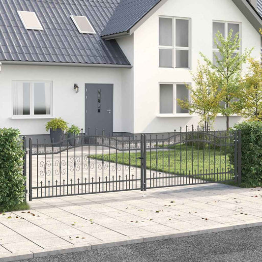 Fence Gate with Spear Top with Lock Grey 404 x 100 cm Steel