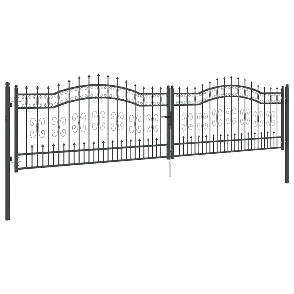 Fence Gate with Spear Top with Lock Grey 404 x 100 cm Steel