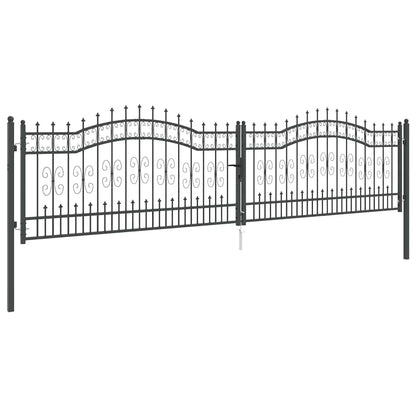Fence Gate with Spear Top with Lock Grey 404 x 100 cm Steel