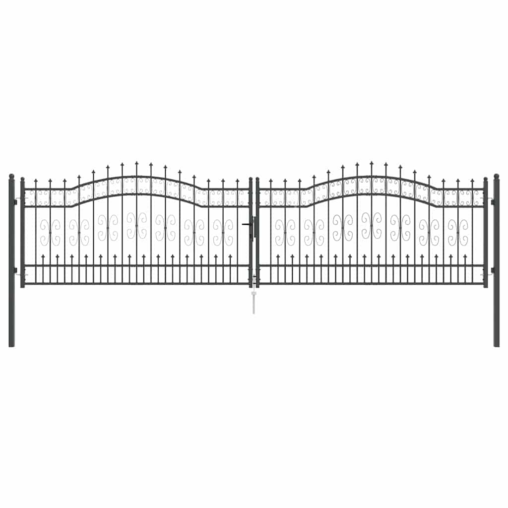 Fence Gate with Spear Top with Lock Grey 404 x 100 cm Steel