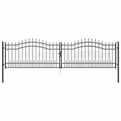Fence Gate with Spear Top with Lock Grey 404 x 100 cm Steel