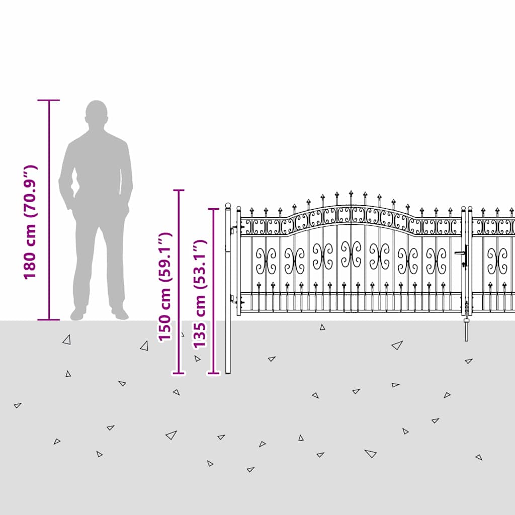 Fence Gate with Spear Top with Lock Grey 404 x 100 cm Steel